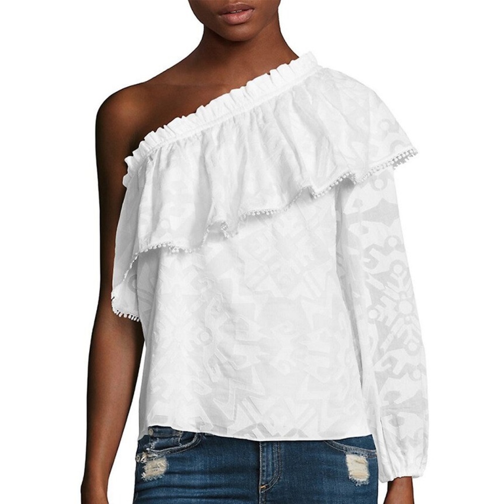 Parker Rihanna one-shoulder cotton lace ruffle top